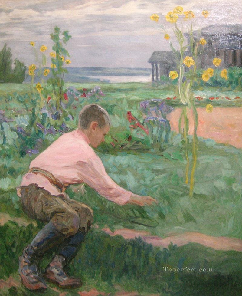 草の上の少年 ニコライ・ボグダノフ・ベルスキー油絵
